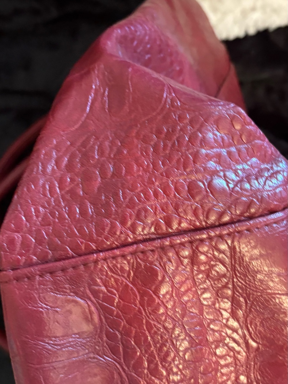 Red Floral Accent Leather Tote Bag - Picture 6 of 7